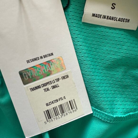 Gymshark Training Long Sleeve Crop Top Teal Slim Fit Raglan Sleeve Activewear S - Picture 4 of 4